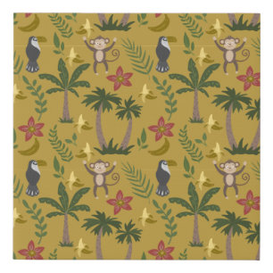 Tropical animals seamless pattern monkey , macaw faux canvas print