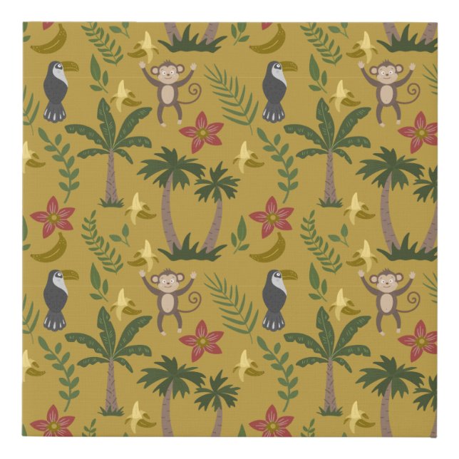 Tropical animals seamless pattern monkey , macaw faux canvas print (Front)