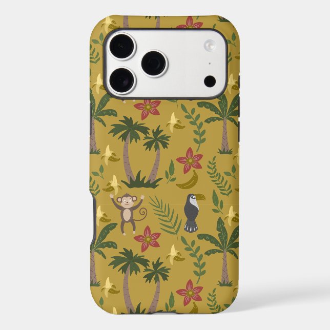 Tropical animals seamless pattern monkey , macaw iphone case (Back)