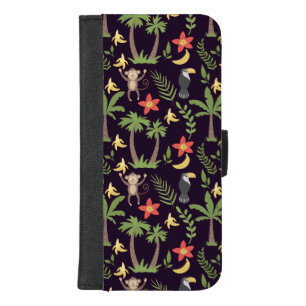 Tropical animals seamless pattern monkey & macaw iPhone 8/7 plus wallet case