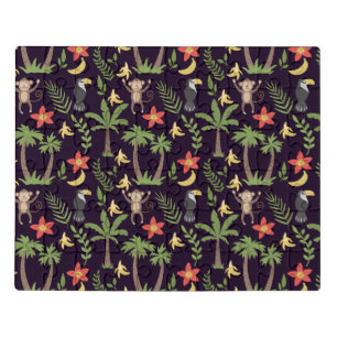 Tropical animals seamless pattern monkey & macaw jigsaw puzzle