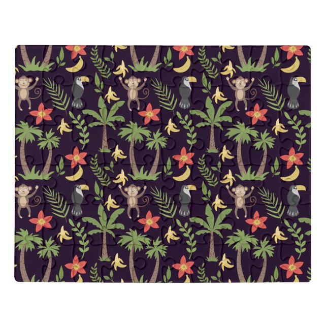 Tropical animals seamless pattern monkey & macaw jigsaw puzzle (Puzzle Horizontal)