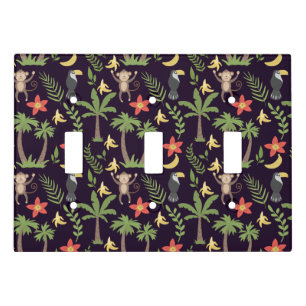 Tropical animals seamless pattern monkey & macaw light switch cover