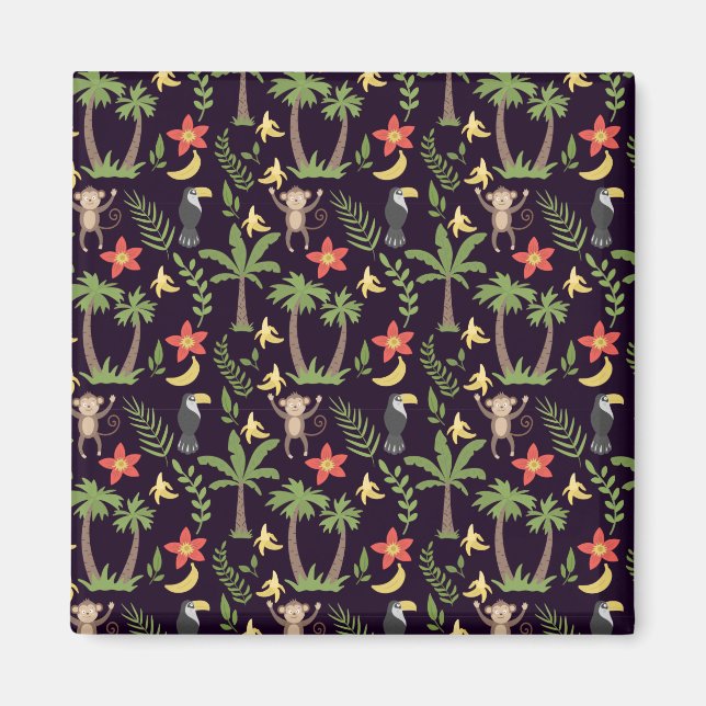 Tropical animals seamless pattern monkey & macaw magnet (Front)