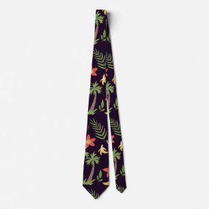 Tropical animals seamless pattern monkey & macaw neck tie