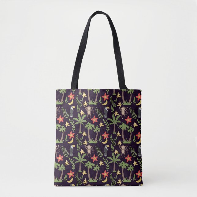 Tropical animals seamless pattern monkey & macaw tote bag (Front)