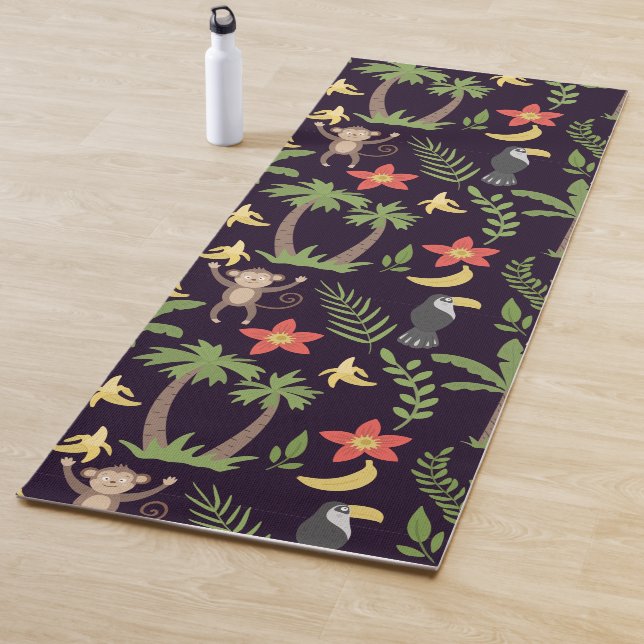 Tropical animals seamless pattern monkey & macaw yoga mat (In Situ)