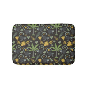 Tropical animals seamless pattern monkey palm tree bath mat
