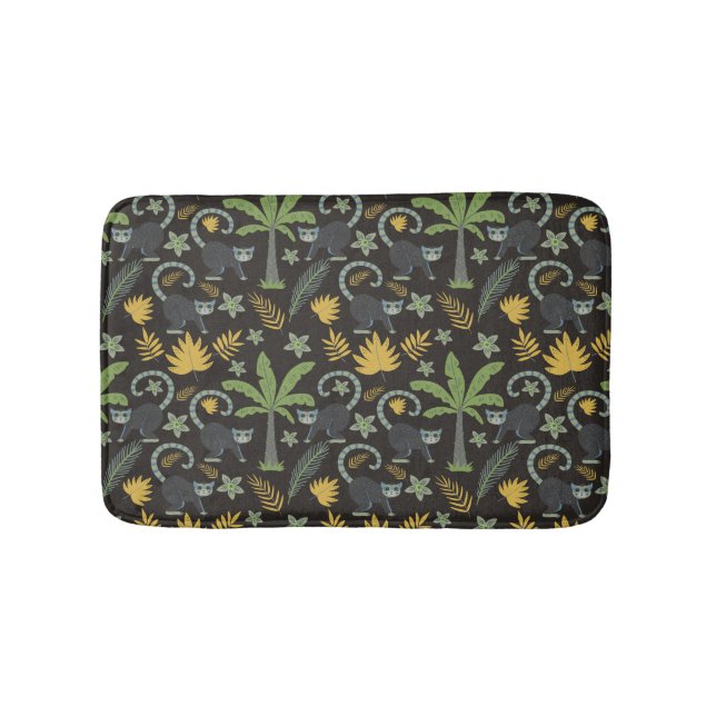 Tropical animals seamless pattern monkey palm tree bath mat (Front)