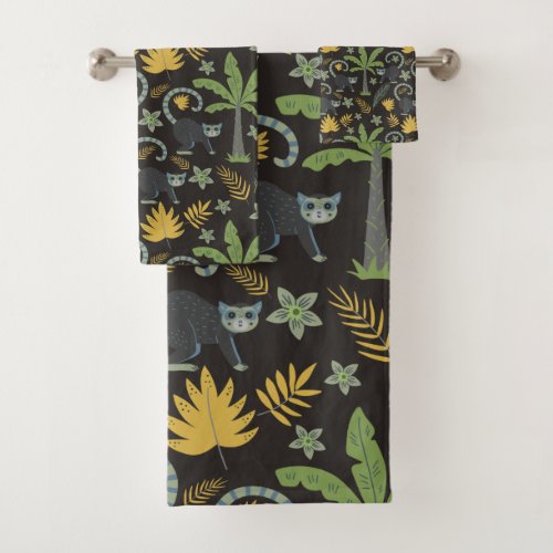 Tropical animals seamless pattern monkey palm tree bath towel set