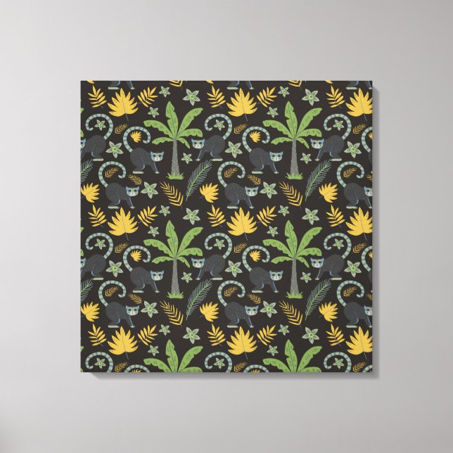 Tropical animals seamless pattern monkey palm tree canvas print (Front)