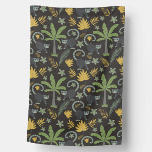 Tropical animals seamless pattern monkey palm tree house flag