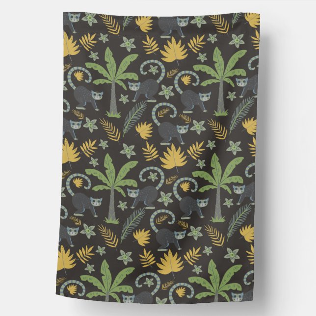 Tropical animals seamless pattern monkey palm tree house flag (Front)