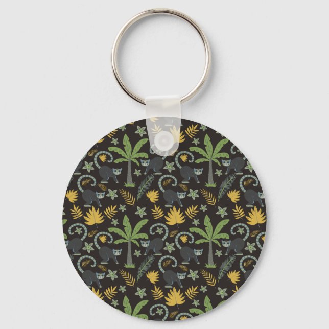 Tropical animals seamless pattern monkey palm tree keychain (Front)