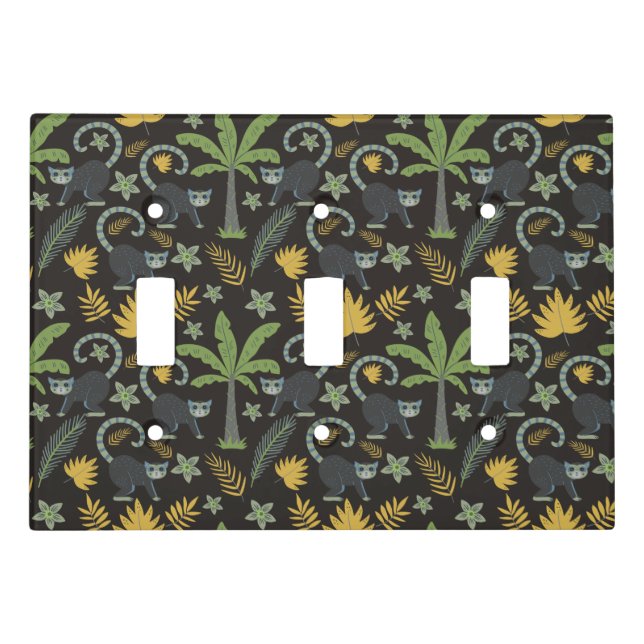 Tropical animals seamless pattern monkey palm tree light switch cover (Front)