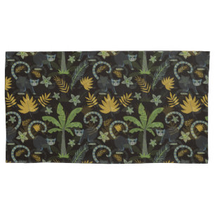 Tropical animals seamless pattern monkey palm tree pillow case