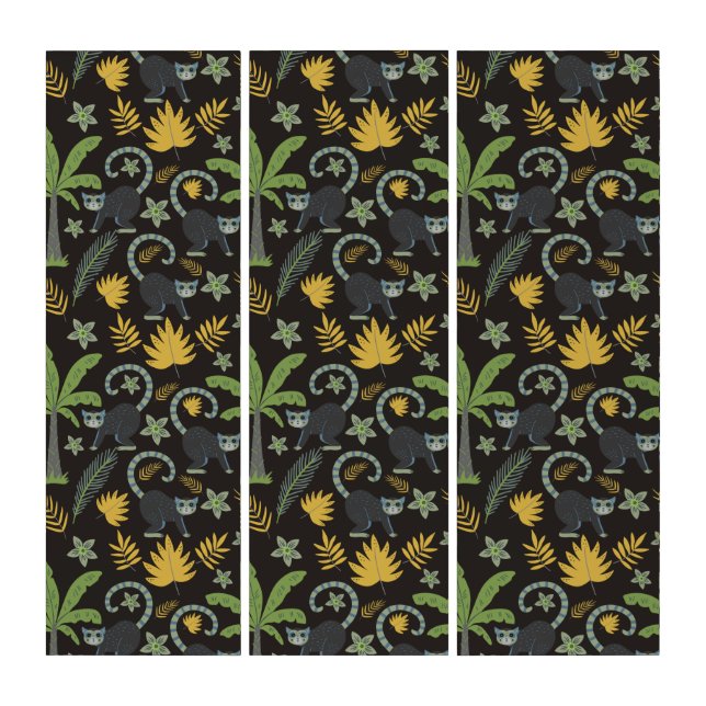 Tropical animals seamless pattern monkey palm tree triptych (Front)