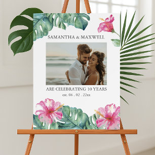Tropical Anniversary Photo Wedding Welcome Sign