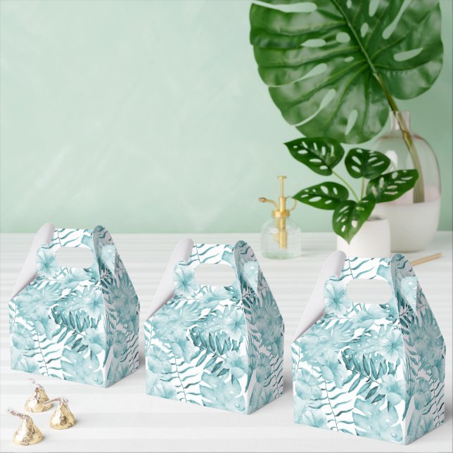 Tropical Aqua Blue Floral Leaves Favor Boxes (Multiple)