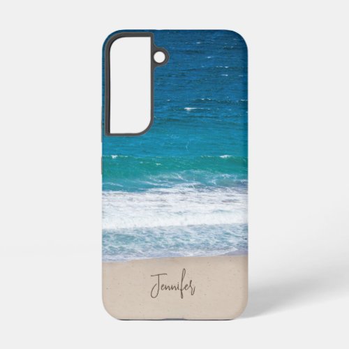 Tropical Aqua Blue Ocean Waves Name Sandy Beach Samsung Galaxy S22 Case