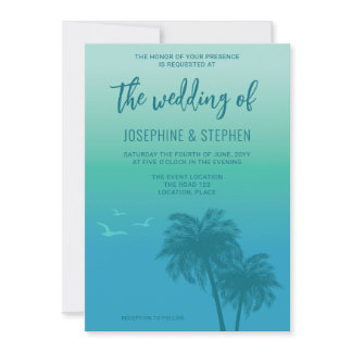 Tropical Aqua Blue With Teal Palm Trees Wedding Invitation