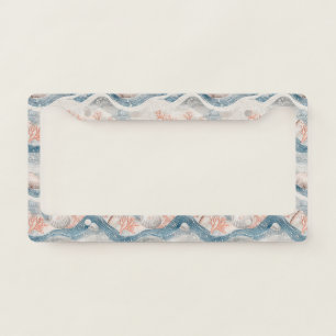 Tropical Aqua Coral Seashell Pattern License Plate Frame