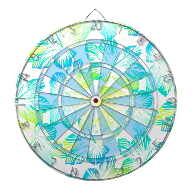 Tropical aqua flowers dart board (Front)