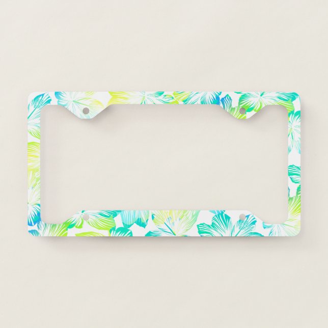 Tropical aqua flowers license plate frame (Front)