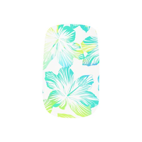 Tropical aqua flowers minx nail art