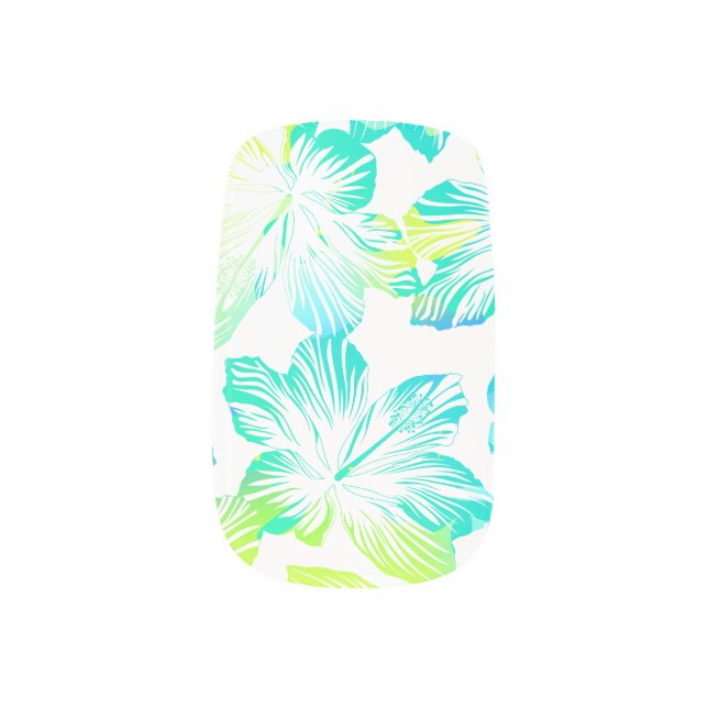 Tropical aqua flowers minx nail art (Left Thumb)