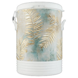 Tropical Aqua Gold Leaves Beverage Cooler