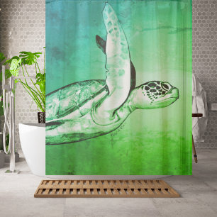 Tropical Aqua Green Sea Turtle Shower Curtain