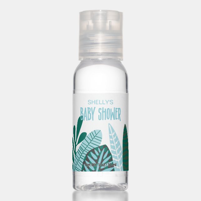 Tropical Aqua Leaves Baby Shower  Hand Sanitizer (Front)