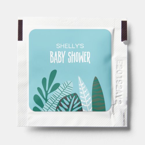 Tropical Aqua Leaves Baby Shower Hand Sanitizer Packet