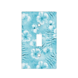 Tropical Aqua White Orchids Hibiscus Floral Light Switch Cover