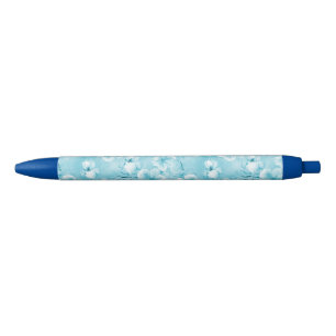 Tropical Aqua White Orchids Hibiscus Floral Pen
