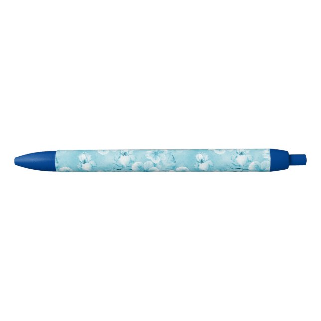 Tropical Aqua White Orchids Hibiscus Floral Pen (Front)