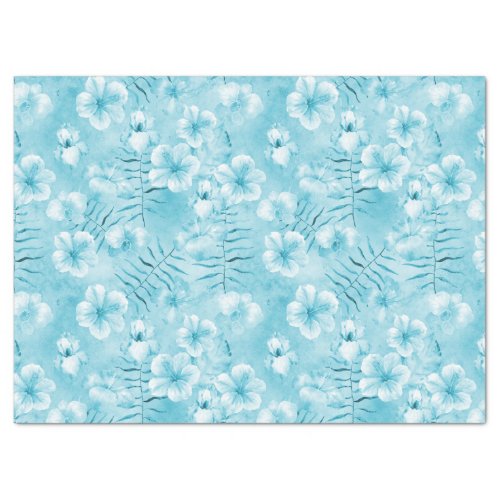 Tropical Aqua White Orchids Hibiscus Floral Tissue Paper