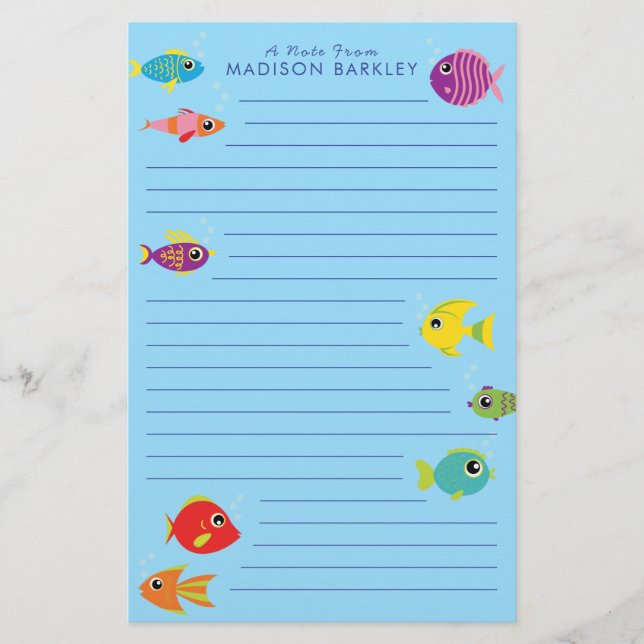 Tropical Aquarium Fish Cute Kid's Stationery (Front)