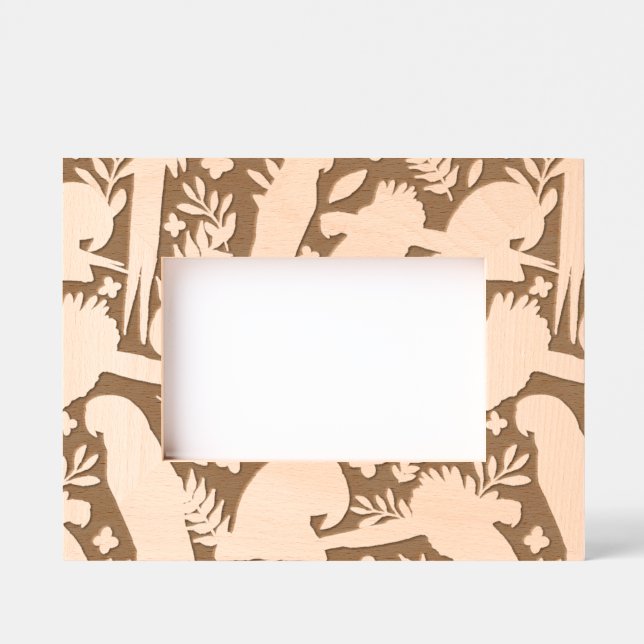 Tropical Ara Parrot Bird and Leaf Pattern  Engraved Frames (Front)