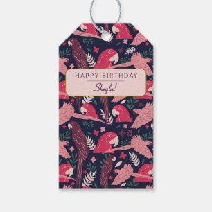 Tropical Ara Parrot Pattern Personalized Birthday Gift Tags