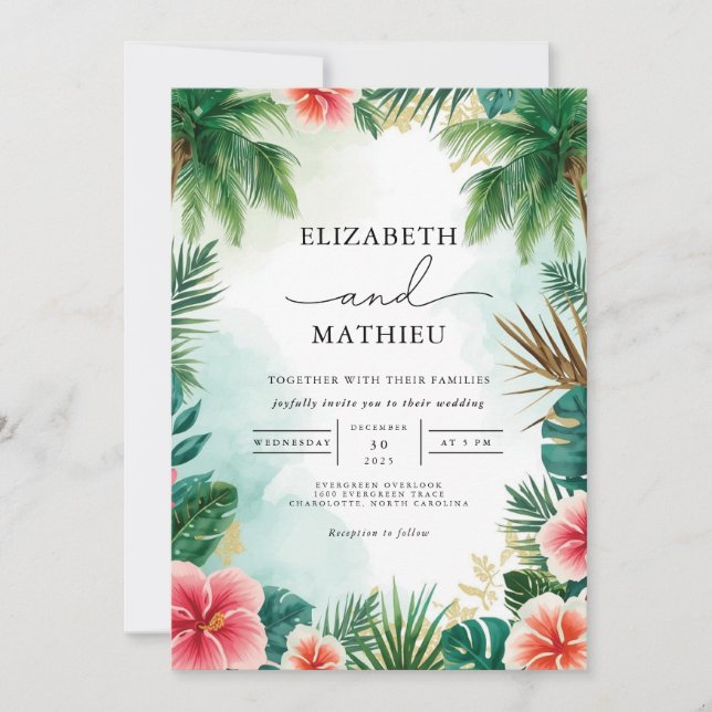 Tropical Arch Foliage Wedding Invitation (Front)