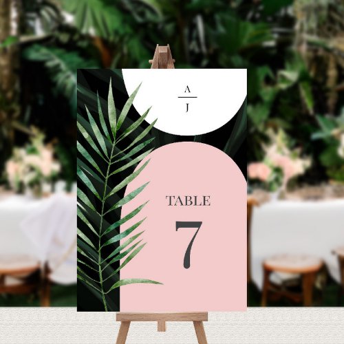 Tropical Arches Palm Leaf Monogram Wedding Table Number