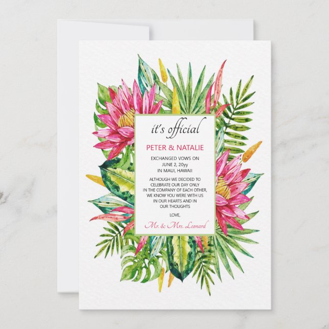 Tropical Arrangement Elopement Announcement (Front)