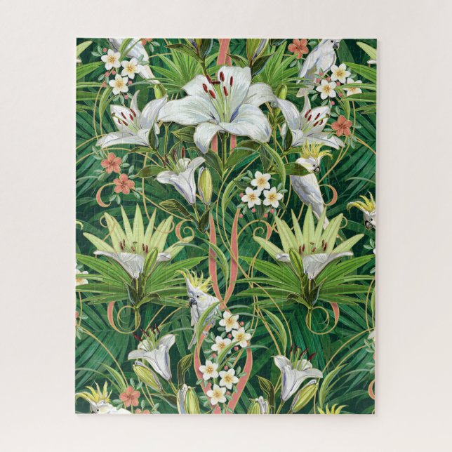 Tropical Art Nouveau Lilies & Cockatoos Puzzle (Vertical)