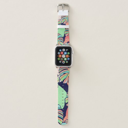 Tropical Artwork Multicolored Monstera Design Apple Watch Band