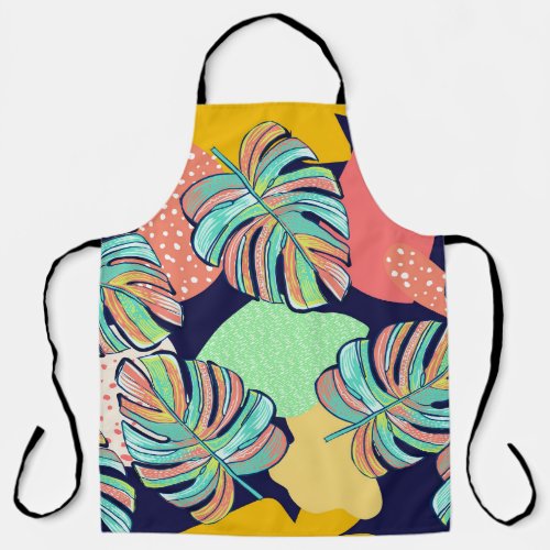 Tropical Artwork Multicolored Monstera Design Apron