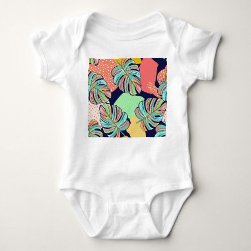 Tropical Artwork Multicolored Monstera Design Baby Bodysuit