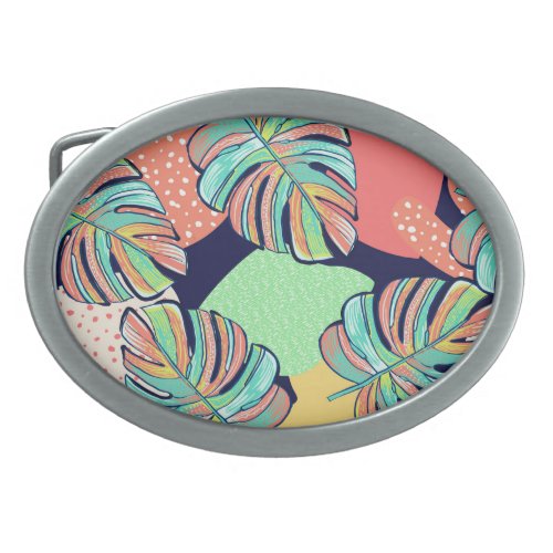 Tropical Artwork Multicolored Monstera Design Belt Buckle