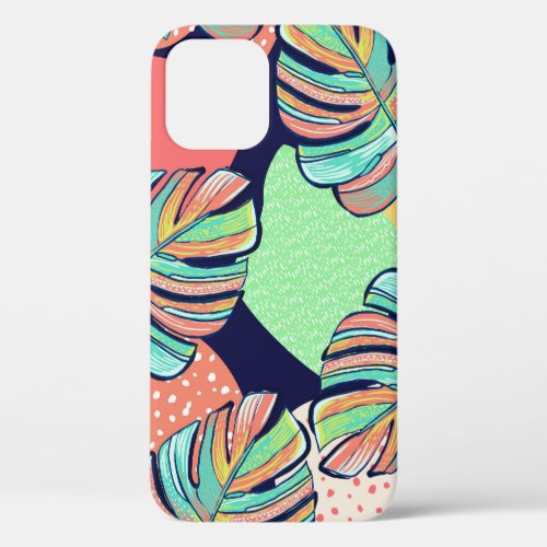 Tropical Artwork Multicolored Monstera Design iPhone 12 Case